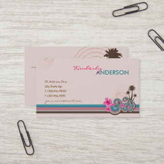 Carte De Visite Vagues tropicales Hibiscus roses chauds Plage Palm
