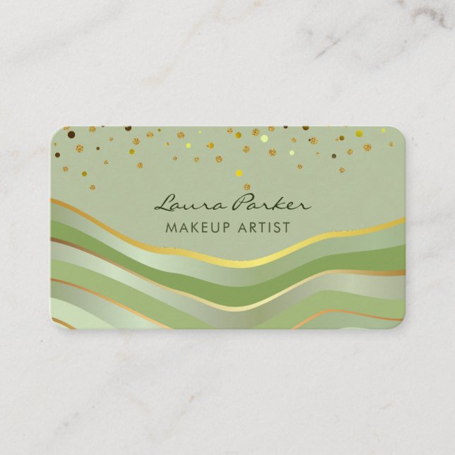Carte De Visite Vagues Vert Or Minimal Stripes Artiste Maquilleuse (Devant)
