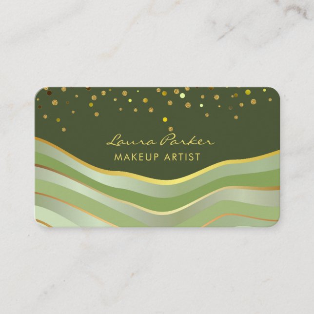 Carte De Visite Vagues Vert Or Minimal Stripes Maquilleuse (Devant)