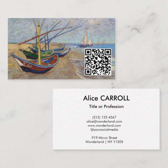 Carte De Visite Van Gogh - Bateaux de pêche sur la plage - Code QR (Devant / Derrière)
