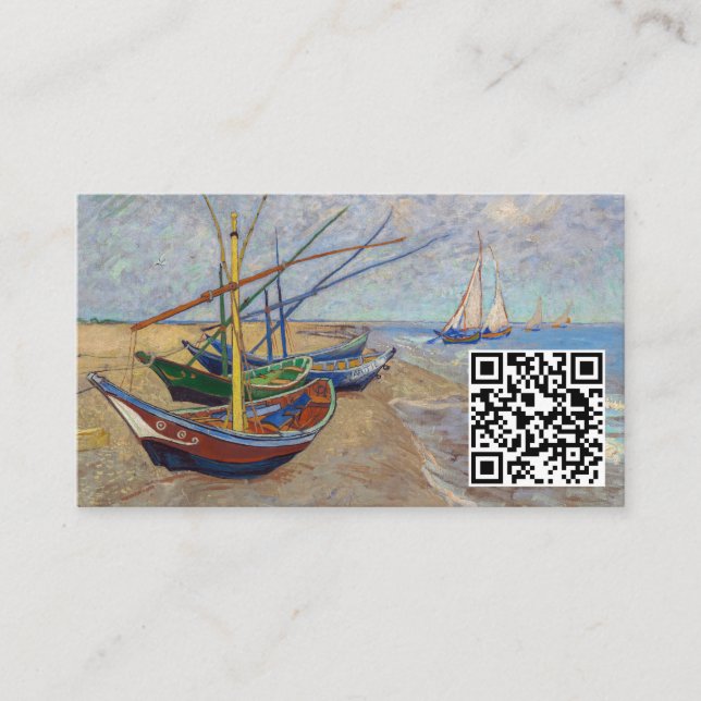 Carte De Visite Van Gogh - Bateaux de pêche sur la plage - QR Code (Devant)
