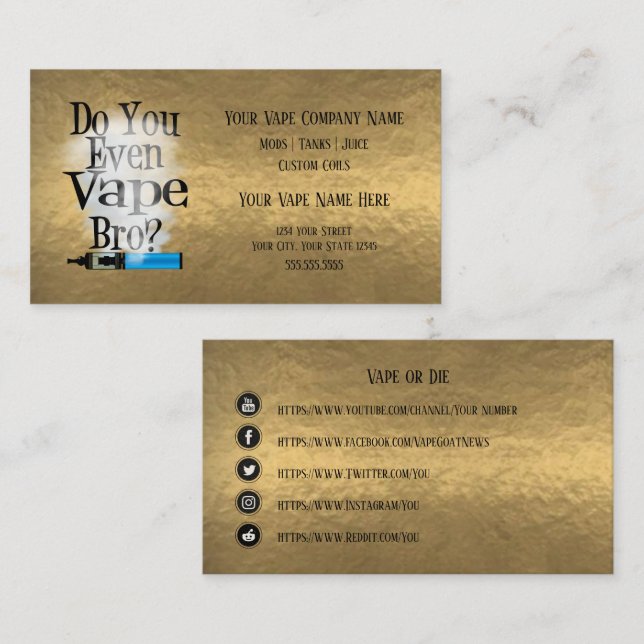 Carte De Visite VAPE | Vape Bronze Bronze Business Social Media (Devant / Derrière)
