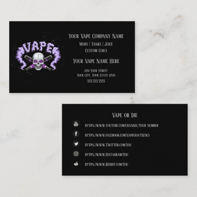 Carte De Visite VAPE | Vape Peau violet Affaires Médias sociaux (Devant / Derrière)