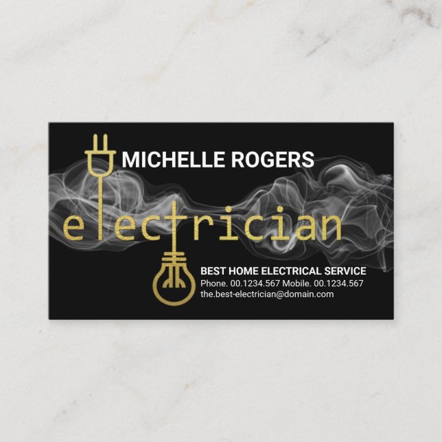 Carte De Visite Vapeur de foudre Signal d'électricien d'or élégant (Devant)