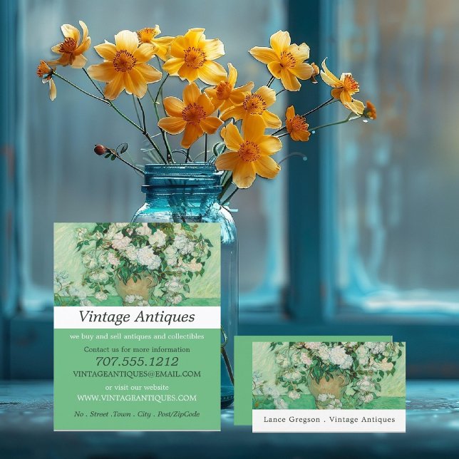 Carte De Visite Vase Aux Roses Roses Roses, Détaillant D'Antiquité (Créateur téléchargé)