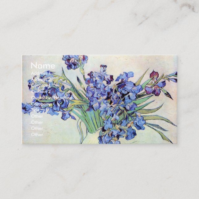Carte De Visite Vase Still Life avec Irises par Vincent van Gogh (Devant)