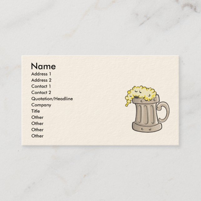 Carte De Visite vectoriel à la pinte de bière, Nom, Adresse 1, Adr (Devant)