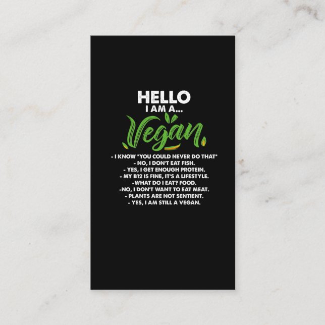 Carte De Visite Vegan Lifestyle Statement Activiste Pro Vegan (Devant)