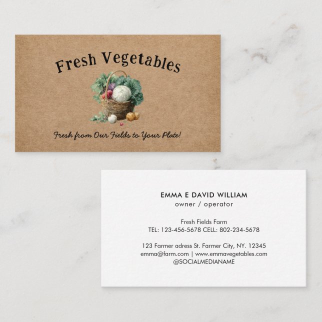 Carte De Visite Vegetable Farm Market Agriculture Business Card (Devant / Derrière)