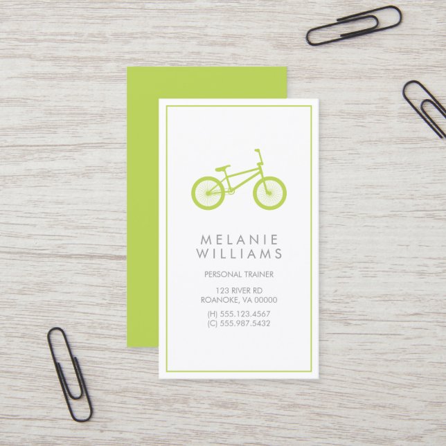 Carte De Visite Vélo vert Mod Kiwi (Devant/Arrière en situation)