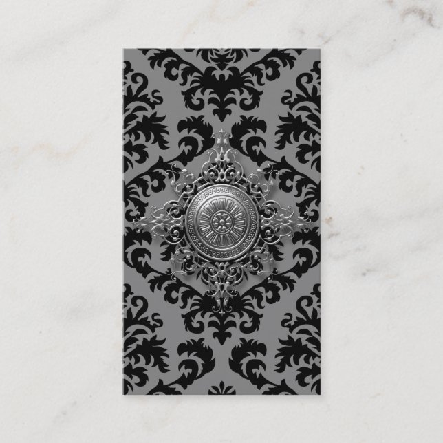 Carte De Visite Velours coupé, MEDALLION FILIGREE en gris et NOIR (Devant)