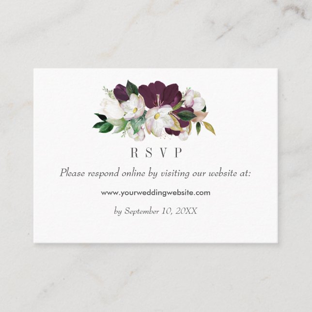 Carte De Visite Velvet Magnolias Wedding RSVP Online Website (Devant)