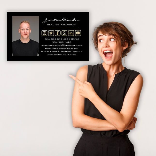 Carte De Visite Vendre Maison Social Media Logo RealEstate Agent G (Sell House Social Media Logo RealEstate Agent Gold Business Card)