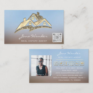 Carte De Visite Vendre Maison Social Médias Logo Gold Photo QR COD