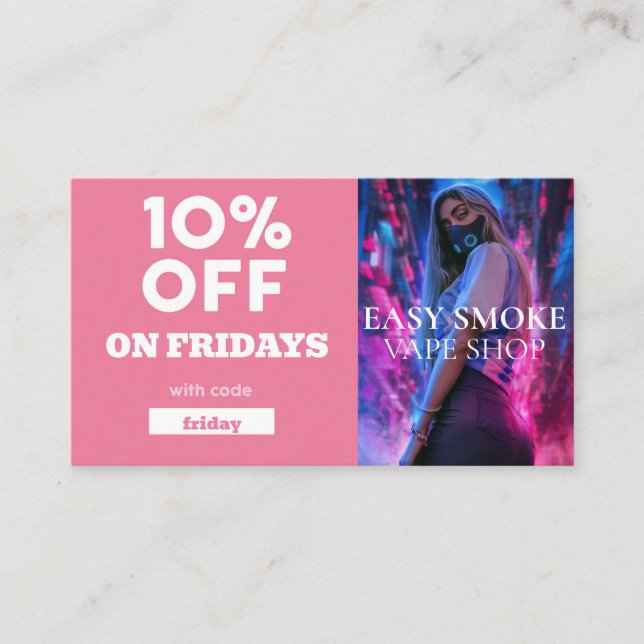 Carte De Visite Vendredi Code rabais spécial Vape Shop (Devant)