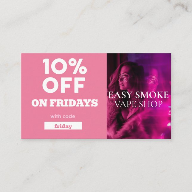 Carte De Visite Vendredi Code rabais spécial Vape Shop (Devant)