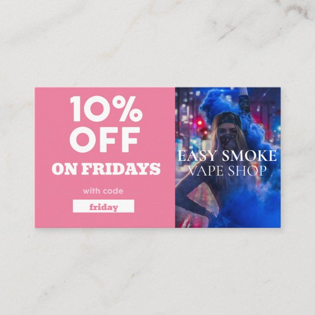 Carte De Visite Vendredi Code rabais spécial Vape Shop (Devant)