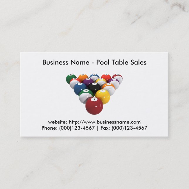 Carte de visite : Vente de tables de billard (Devant)