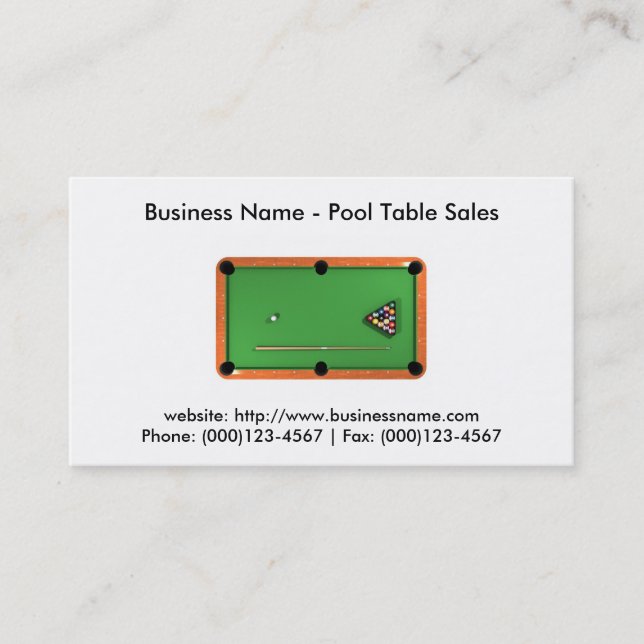 Carte de visite : Vente de tables de billard (Devant)