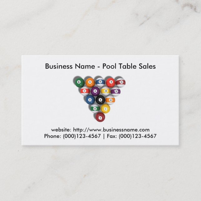 Carte de visite : Vente de tables de billard (Devant)