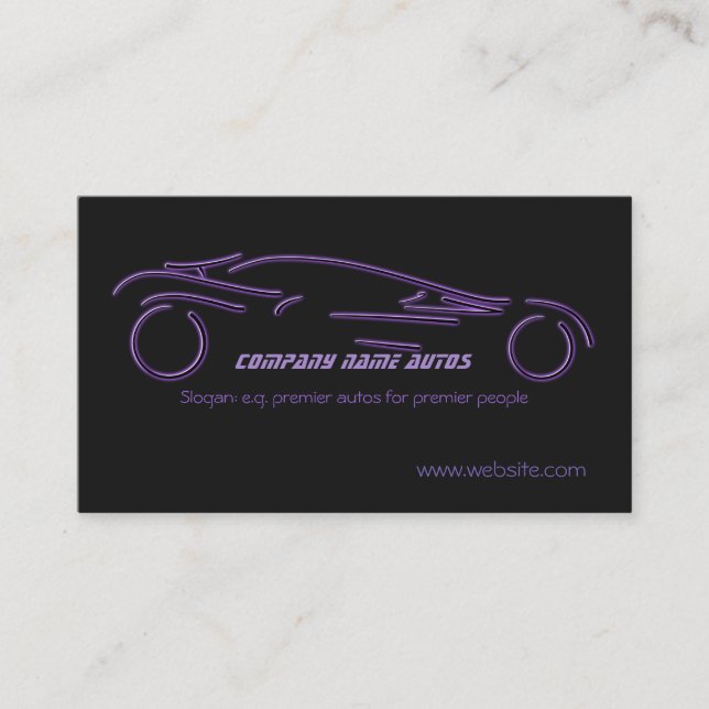 Carte De Visite Ventes automobiles, Sportscar de luxe violet en no (Devant)