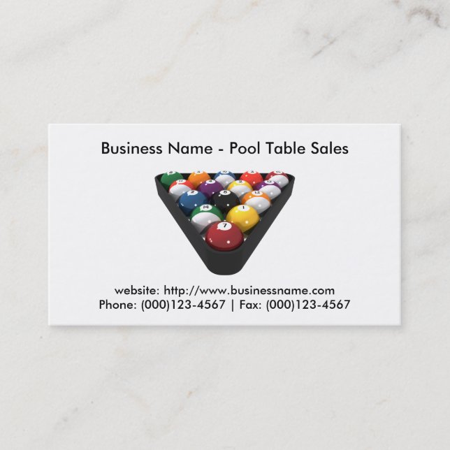 Carte de visite : Ventes de table de pool (Devant)