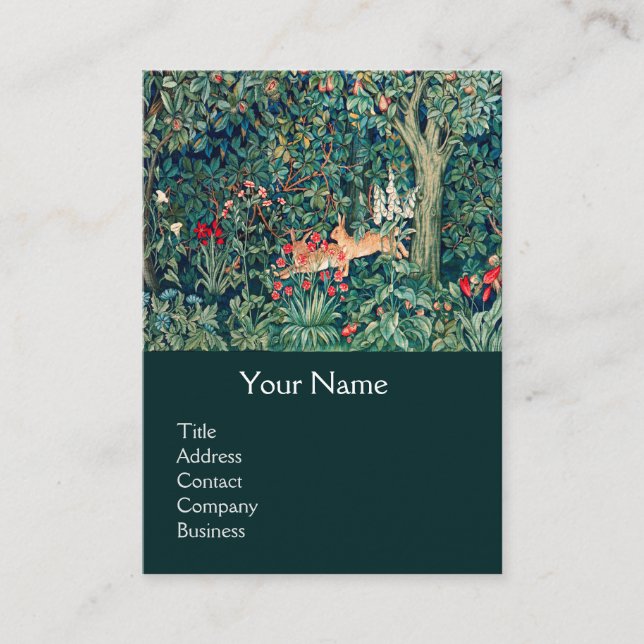 Carte De Visite VERDURE, Hares d'ANIMAUX FORESTIERS, Busine Floral (Devant)