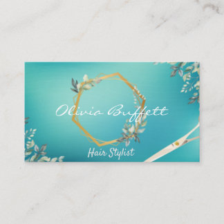 Carte De Visite Verdure turquoise luxuriante Rose floral Or