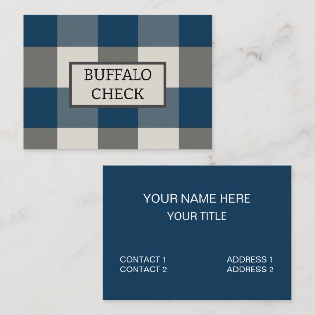 Carte De Visite Vérification de buffle gris bleu blanc (Devant / Derrière)
