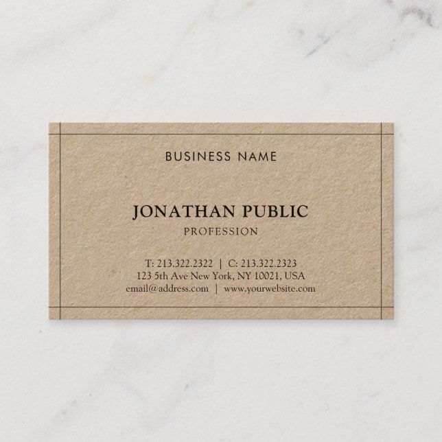 Carte De Visite Véritable Kraft Papier Moderne Élégant Simple Modè (Devant)