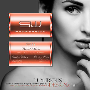 Carte De Visite Vermilion Rouge 3D Initiales Shimmery Heures d'ouv