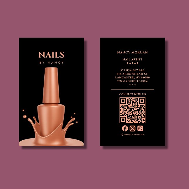 Carte de visite vernis à ongles code QR rose gold (Créateur téléchargé)