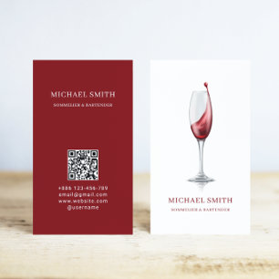 Carte De Visite Verre à vin rouge élégant Bar Winery Code QR 