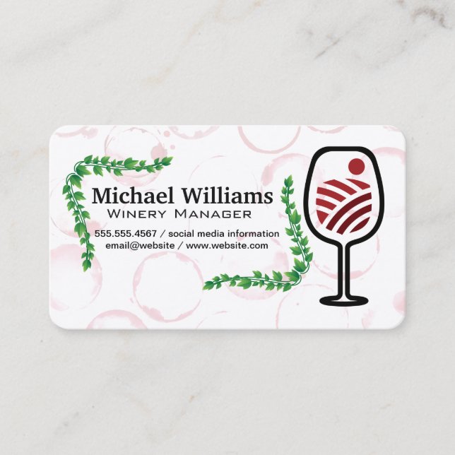 Carte De Visite Verre à vin rouge | Taches de vin | Vignes (Devant)
