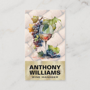Carte De Visite Verre aquarelle de raisins de vin   Corks