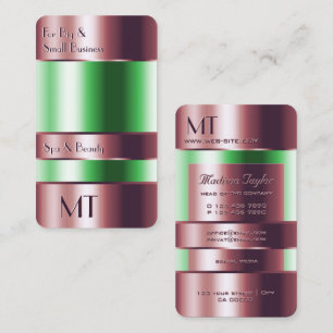 Carte De Visite Verre or rose Can Green Liquides avec Initiales