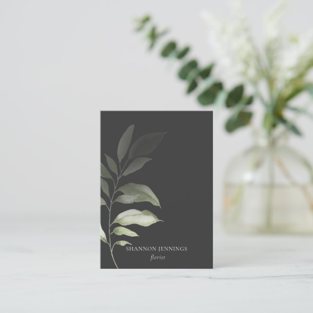 Carte De Visite Vert aquarelle moderne Gris minimal (Debout devant)