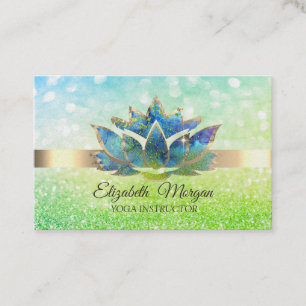 Carte De Visite Vert Bokeh Or, Lotus Bleu Yoga