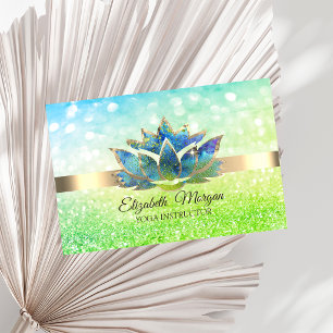 Carte De Visite Vert Bokeh Or, Lotus Bleu Yoga