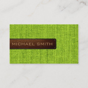 Carte De Visite Vert Burlap Linge Rustique Jute Look Cuir