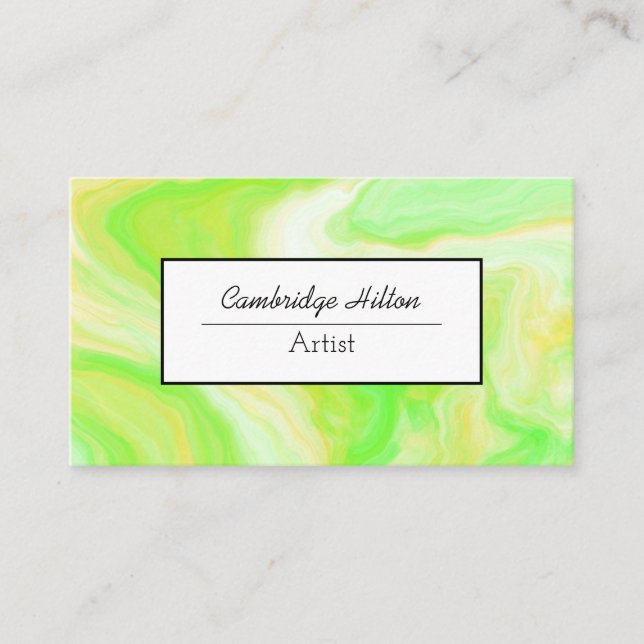 Carte De Visite Vert citron et marbre jaune Abstrait Art fluide   (Devant)