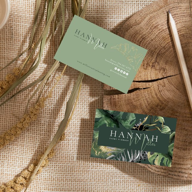 Carte De Visite Vert | Code QR Tropical Élégant Moderne  (Créateur téléchargé)