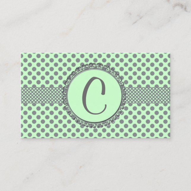 Carte De Visite Vert de menthe avec le Point-Monogramme gris de (Devant)