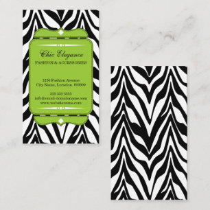 Carte De Visite Vert élégant d'impression de zèbre
