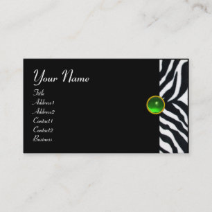 CARTE DE VISITE VERT ÉMERAUDE NOIR BLANC FOURRURE ZÈBRE MONOGRAMME