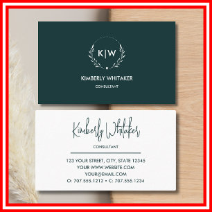 Carte De Visite Vert et blanc des forêts   Monogramme des initiale