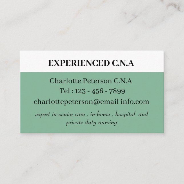 Carte De Visite Vert foncé de mer Simple CNA (Devant)