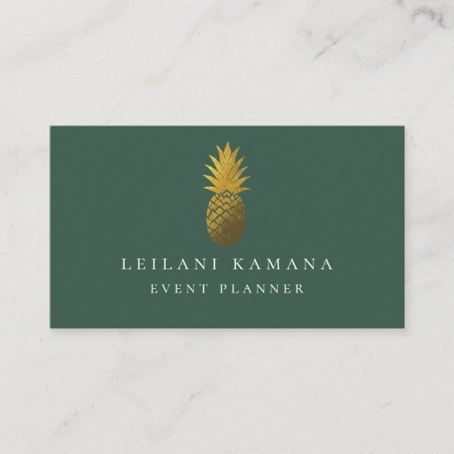 Carte De Visite Vert forêt élégant d'ananas d'or (Devant)