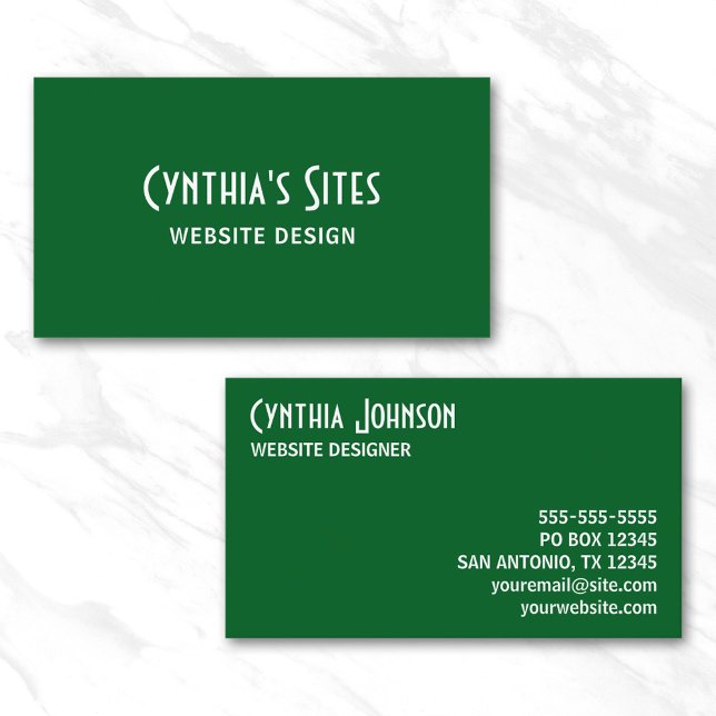 Carte De Visite Vert forêt et blanc Retro gras (Forest Green and White Retro Bold Business Card)