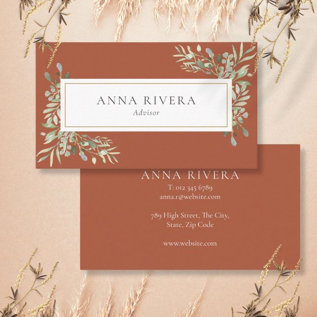 Carte De Visite Vert Géométrique Or Terracotta Professionnel (Terracotta Greenery Gold Geometric Professional Business Card
)